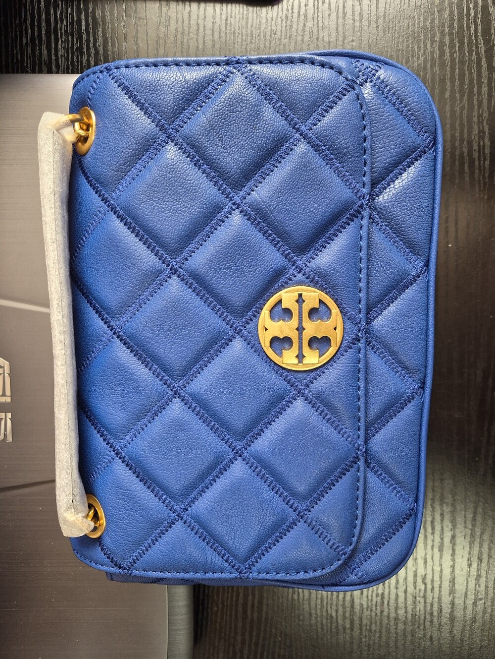 Tory Burch Quilted Blue Leather Crossbody Bag